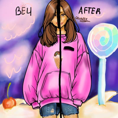 realistic girl in oversized sweatshirt
