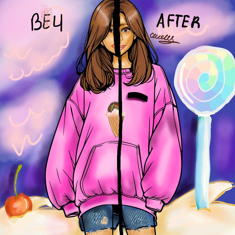 realistic girl in oversized sweatshirt