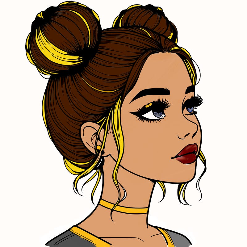realistic girl with buns on the top of her head
