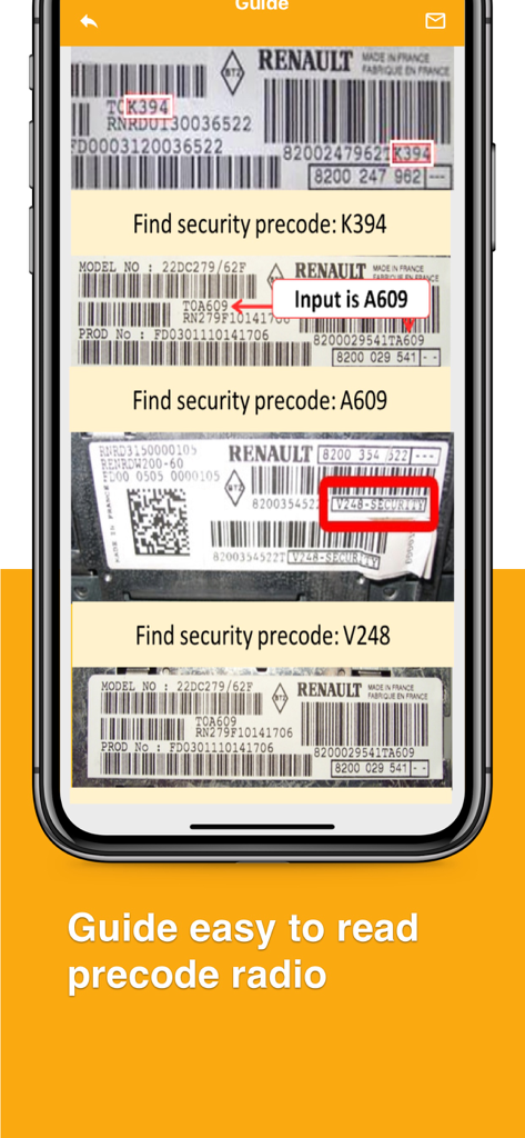 Radio Code for Renault - Anleitung zum Auffinden des Sicherheitscodes auf dem Etikett eines Renault-Radios