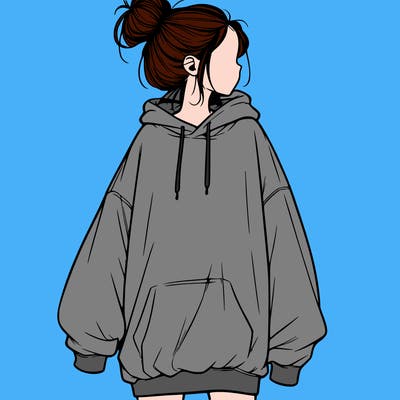 realistic girl with a oversized sweatshirt on and a bun