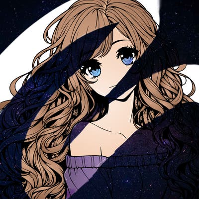realistic, anime girl with really long curly hair