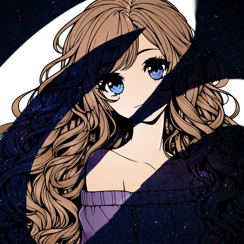 realistic, anime girl with really long curly hair