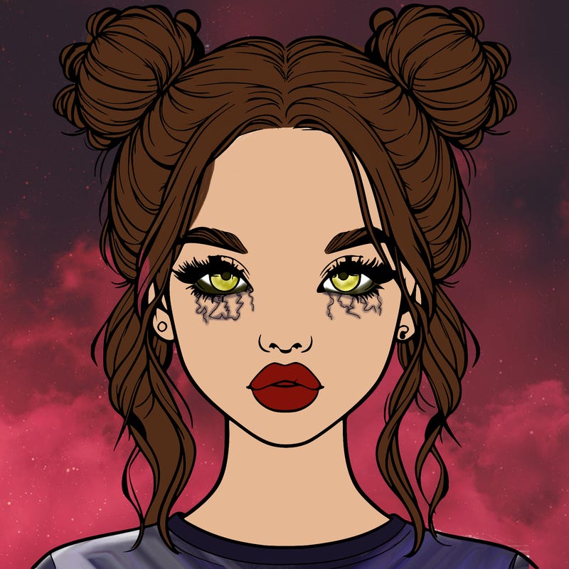 realistic girl with two buns in hair and lips