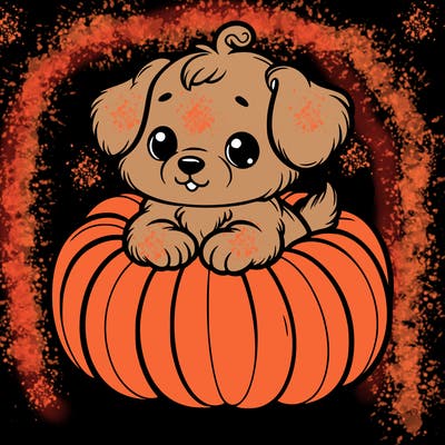 cute little puppy in a pumpkin