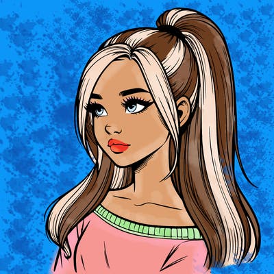 realistic girl with a high ponytail