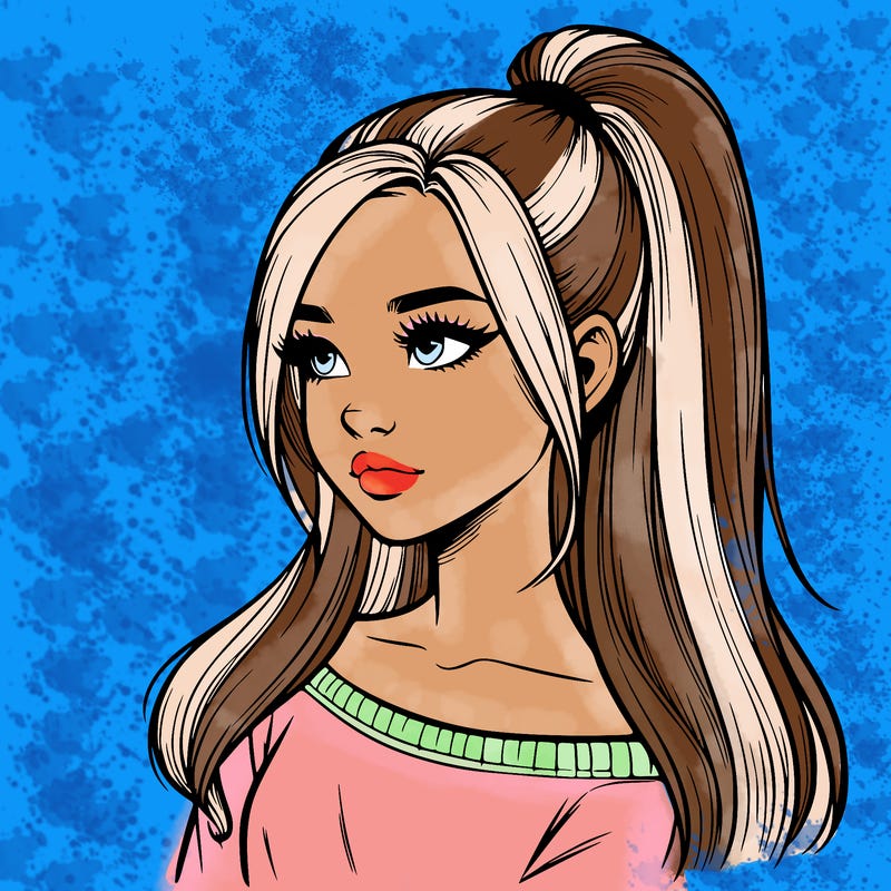 realistic girl with a high ponytail