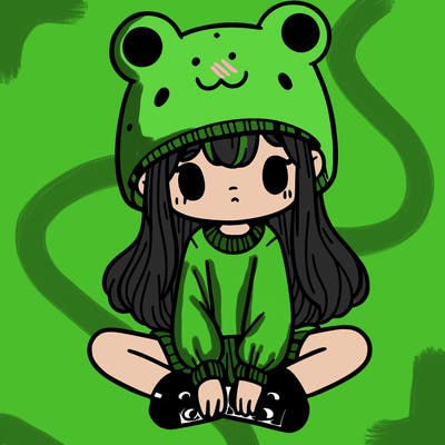 a girl wearing a frog hat and some frog socks
