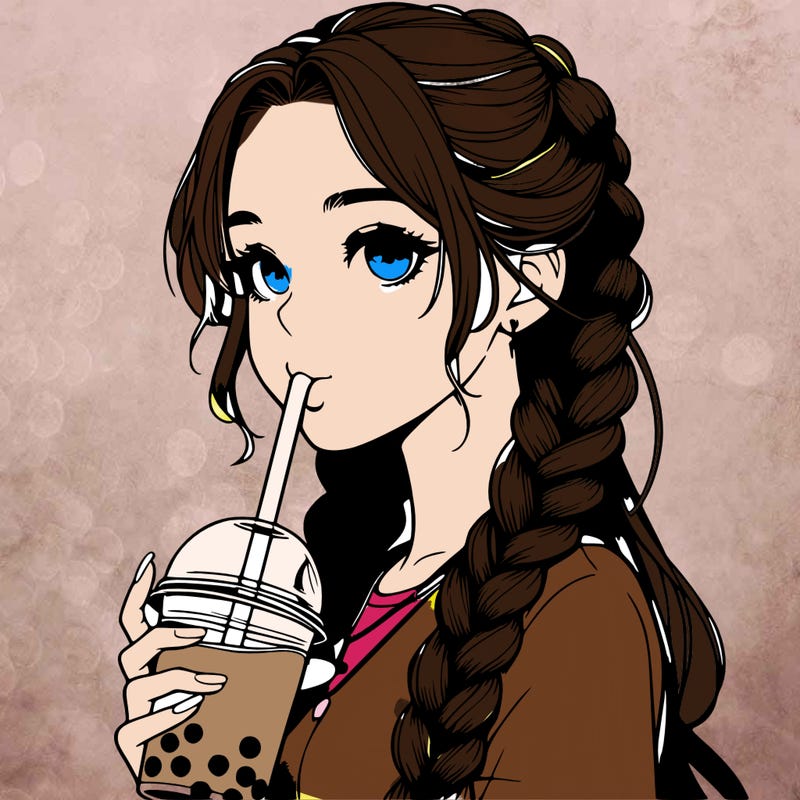 realistic girl with braided hair drinking boba