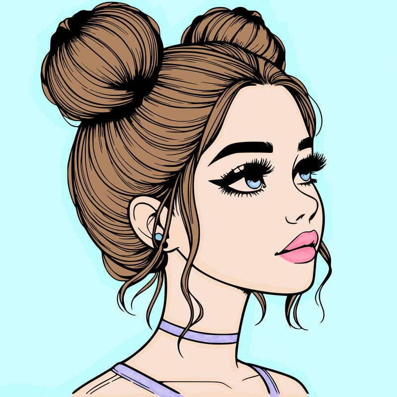realistic girl with buns on the top of her head
