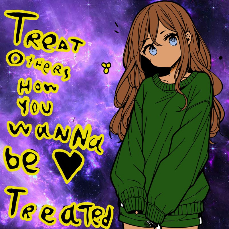 manga teen girl  in a sweater and baggy pants