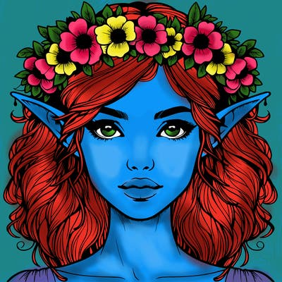realistic female elf with flower crown