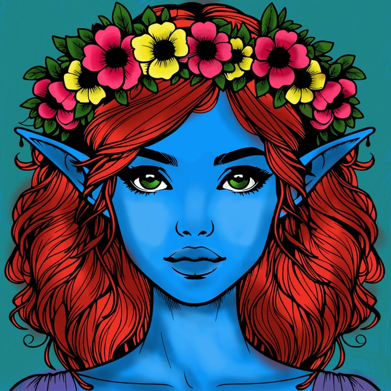 realistic female elf with flower crown