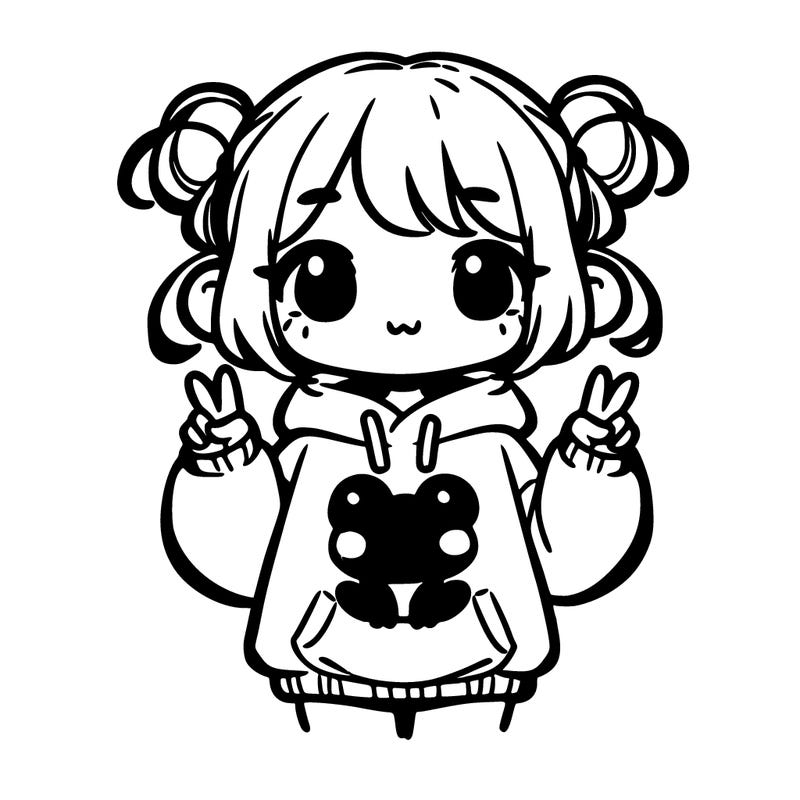 a cute girl with a frog sweat shirt