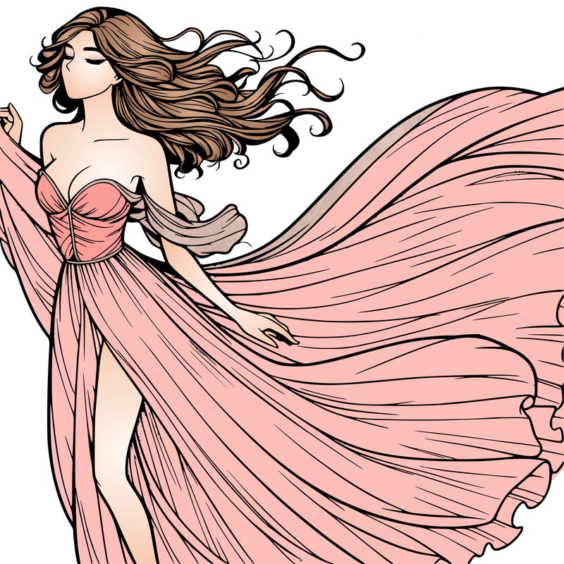 realistic woman in dress flowing the the wind