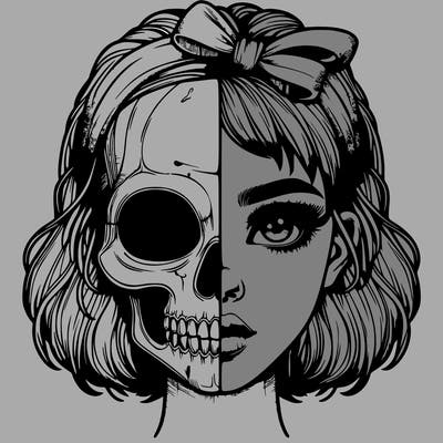 realistic girl with half skull mask