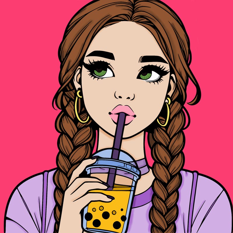 realistic girl with braided hair drinking boba