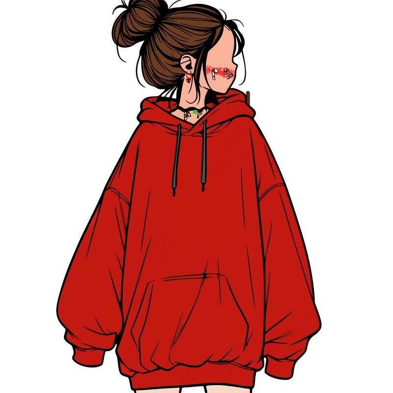 realistic girl with a oversized sweatshirt on and a bun