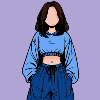realistic girl faceless with baggy pants and a crop top