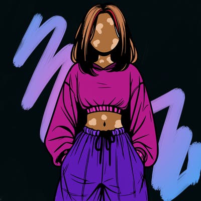 realistic girl faceless with baggy pants and a crop top