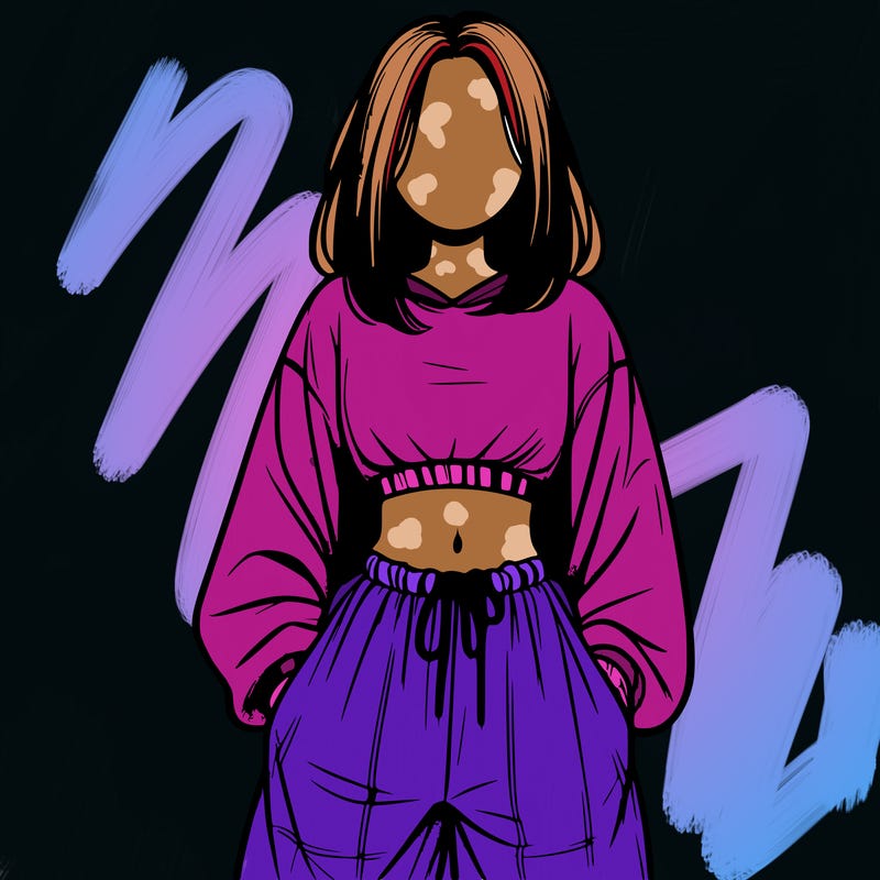 realistic girl faceless with baggy pants and a crop top