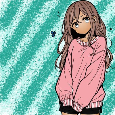 manga teen girl  in a sweater and baggy pants