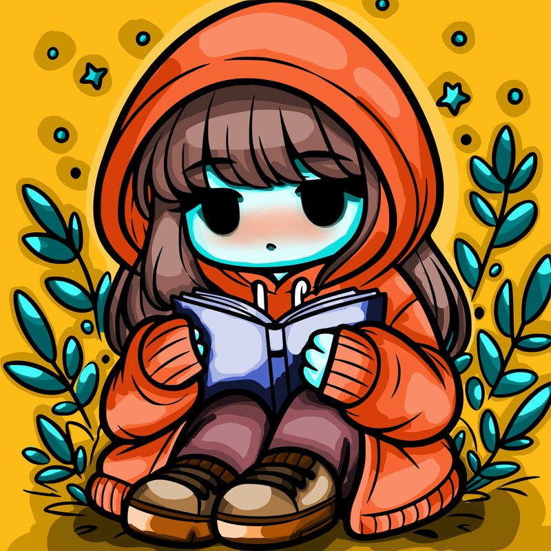 girl in oversized hoodie reading a book