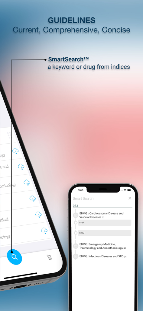 Evidence Based Medicine Guide - SmartSearch feature in the Evidence Based Medicine Guide app for clinical guidelines