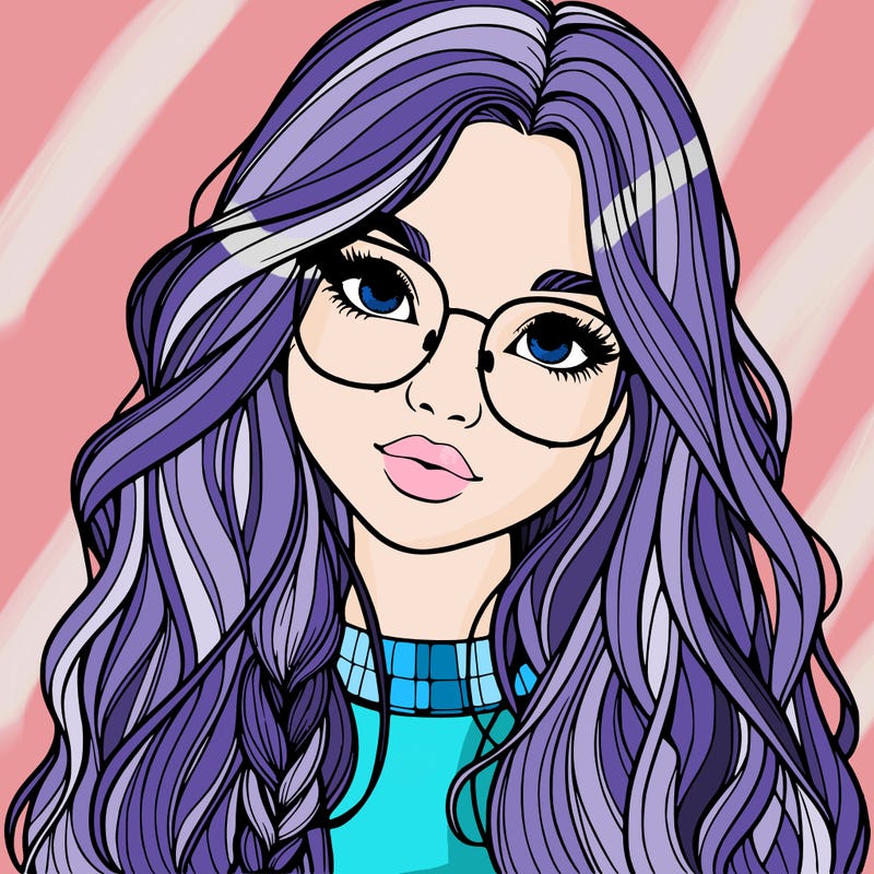 girl with long hair and freckles and glasses realistic