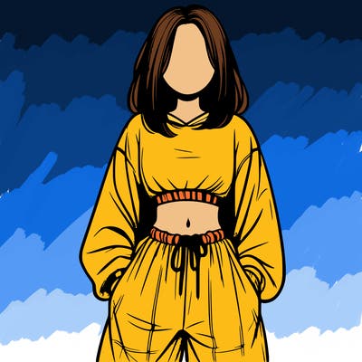 realistic girl faceless with baggy pants and a crop top