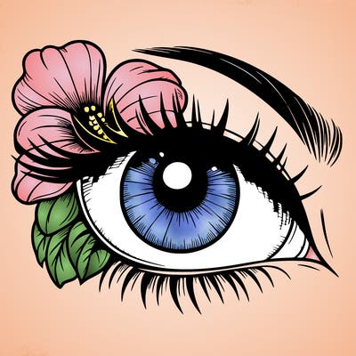 realistic eye with flower