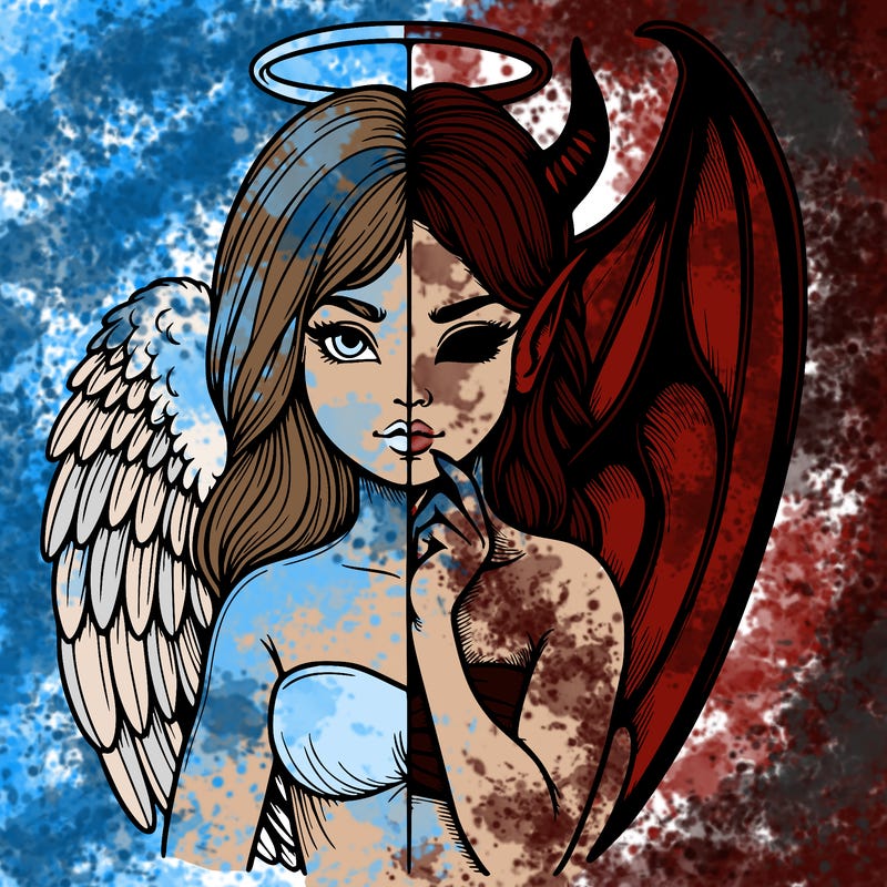 realistic angel half demon