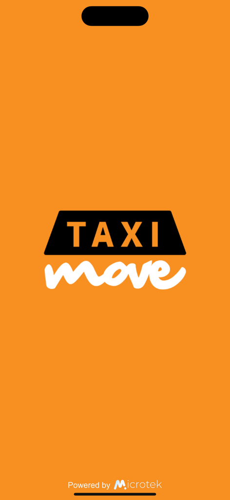 Pantalla de inicio de la aplicación Taxi Move con el logo de la marca sobre fondo naranja