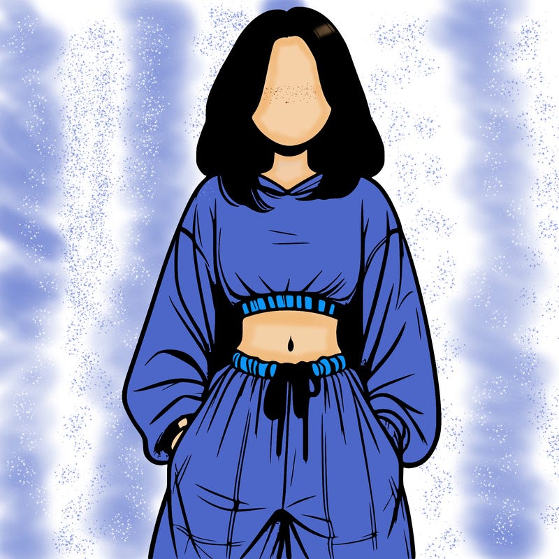 realistic girl faceless with baggy pants and a crop top