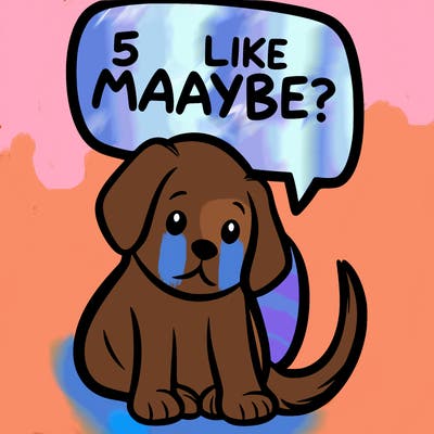 a puppy that says 5 like maybe