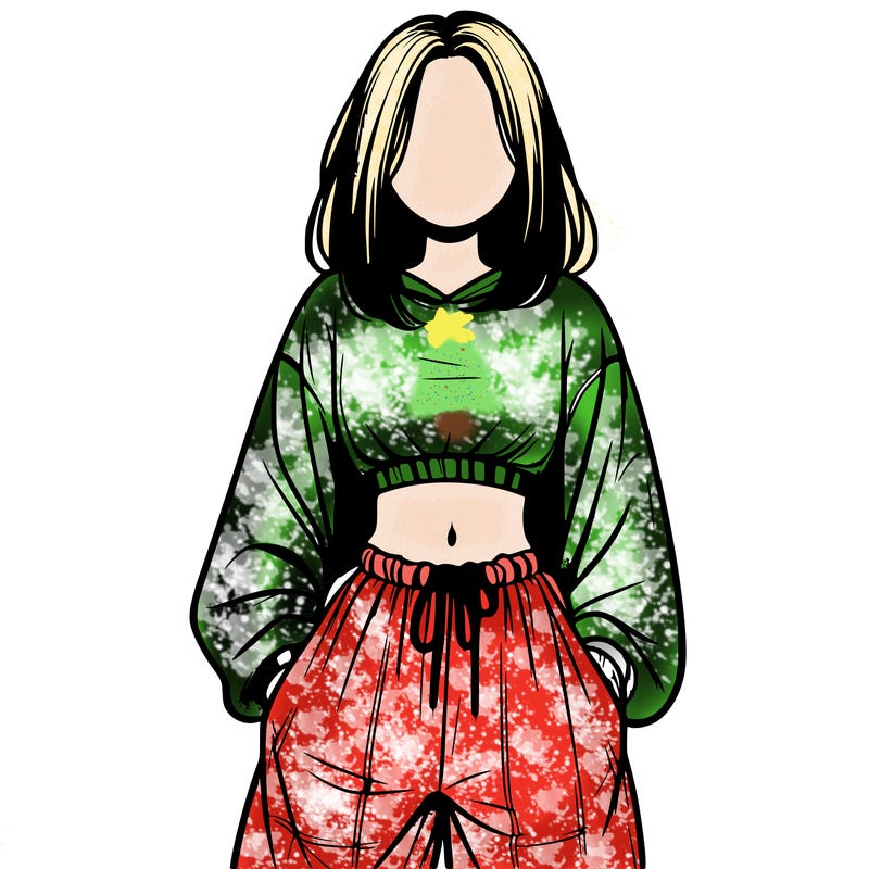 realistic girl faceless with baggy pants and a crop top