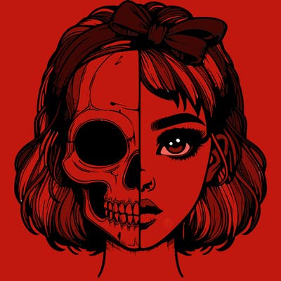 realistic girl with half skull mask