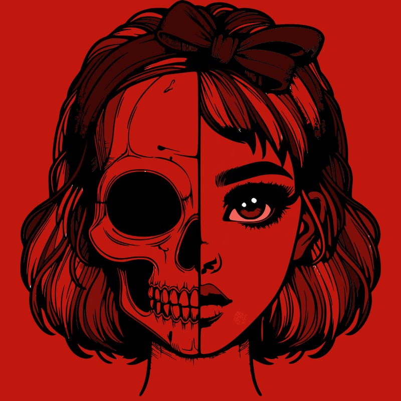 realistic girl with half skull mask