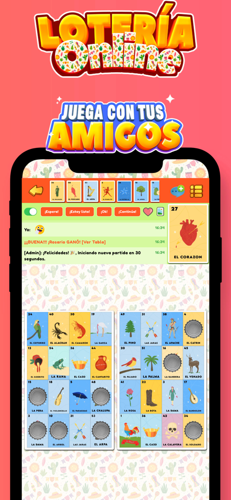 Online Mexican Lottery - Mobile gameplay of Online Mexican Lottery showing game boards and chat features