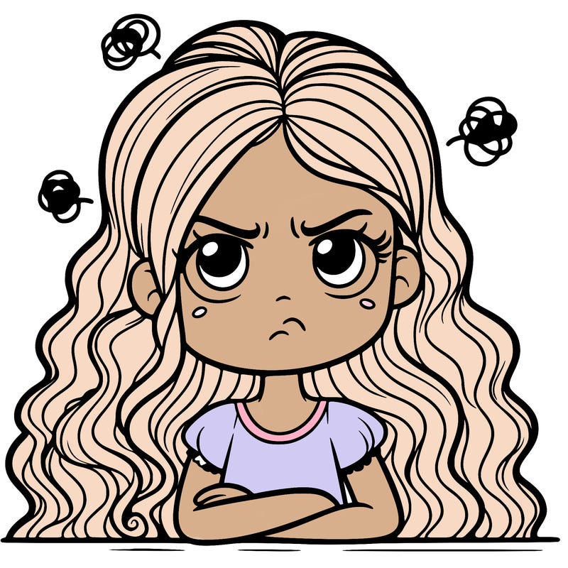 annoyed girl with long curly hair