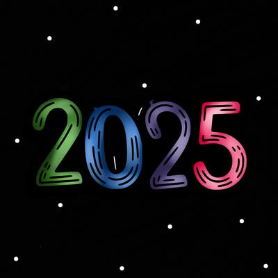 one line scrawled numbers sketch design “2025”