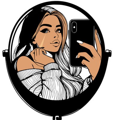 realistic girl taking mirror selfie beautiful