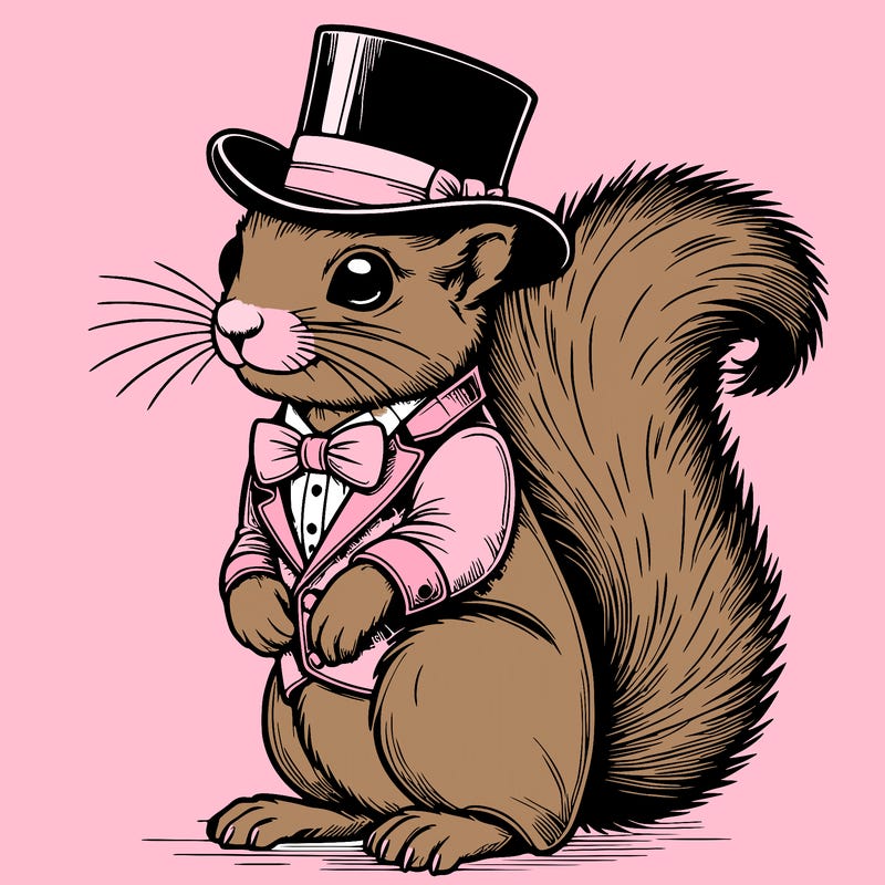realistic squirrel wearing fancy suit and top hat