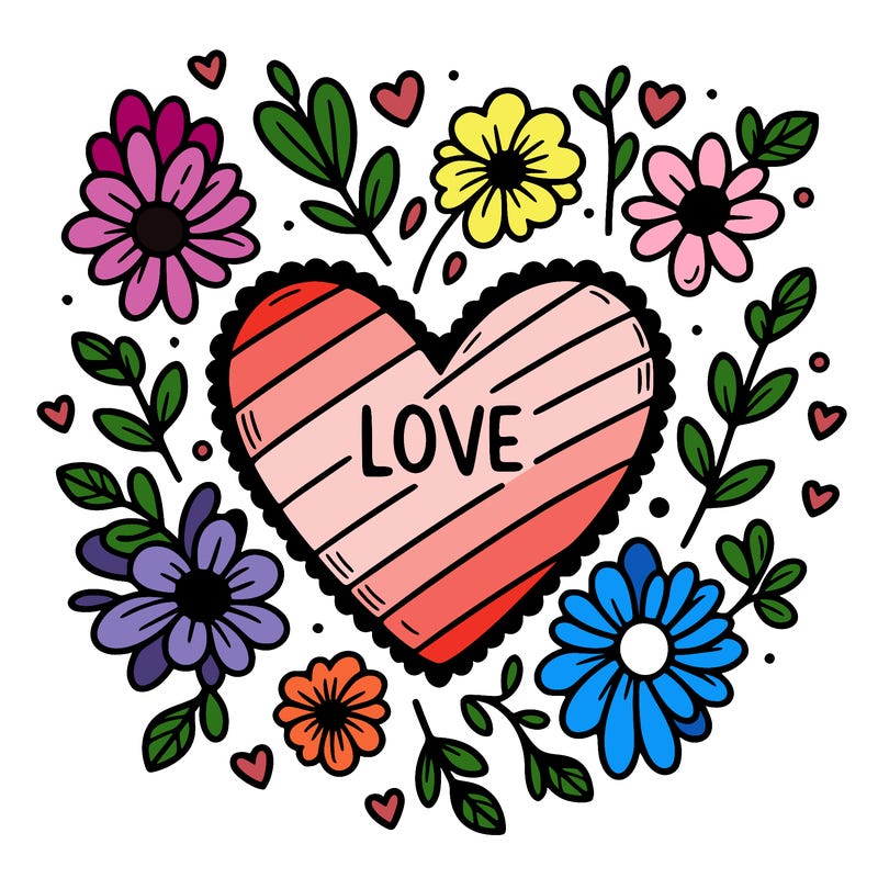 love heart with flowers around it