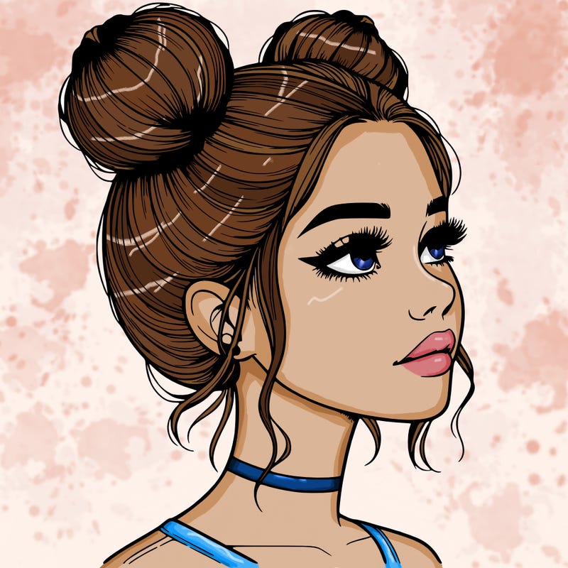 realistic girl with buns on the top of her head