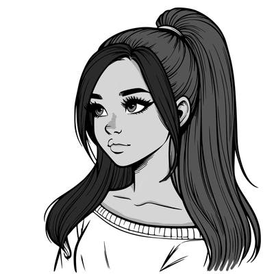 realistic girl with a high ponytail