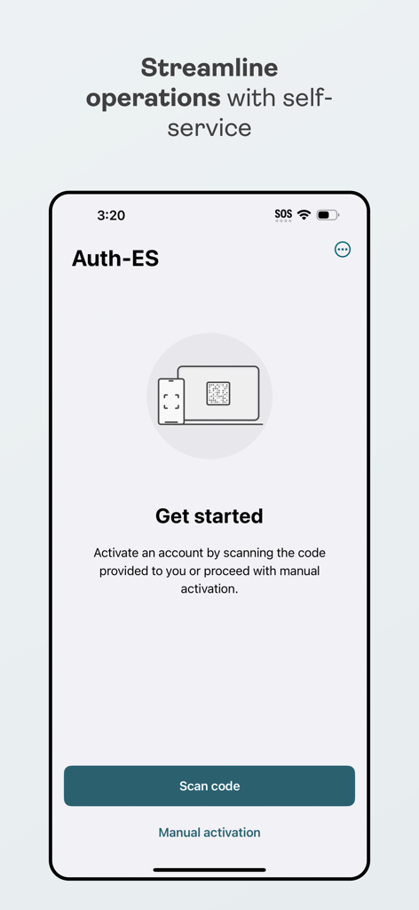 Mobile Authenticator ES. - Mobile Authenticator ES setup screen for scanning activation codes