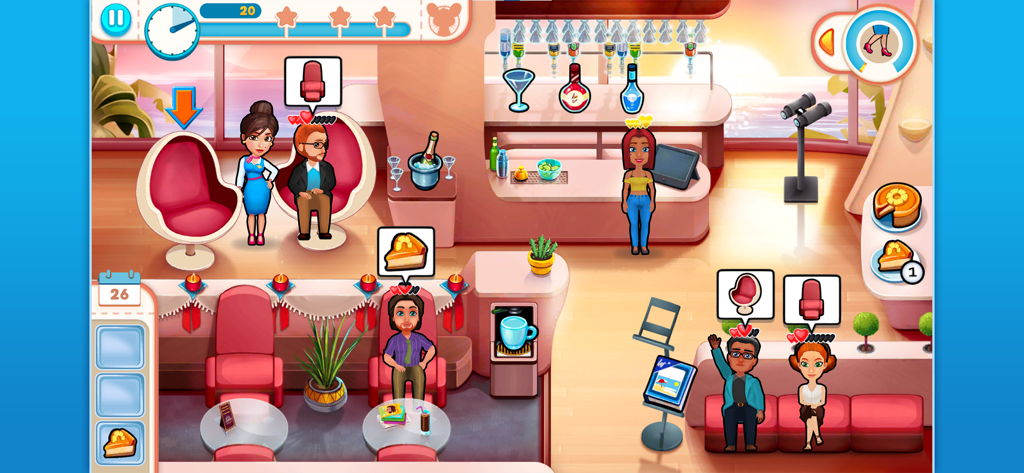 Hôtesse de l'air Amber servant des passagers dans un gameplay de salon d'aéroport