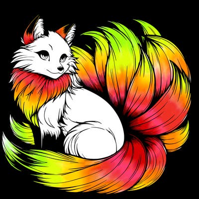 realistic detailed 9 tailed anime fox