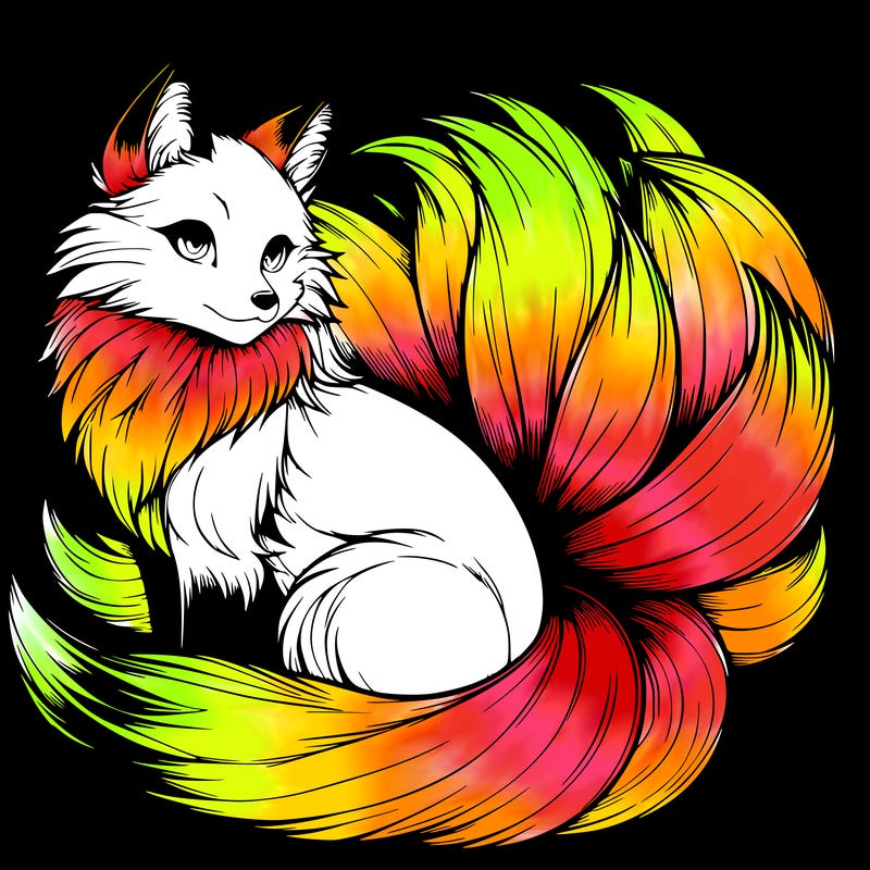 realistic detailed 9 tailed anime fox